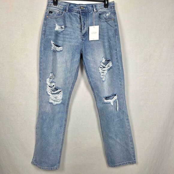 KanCan High Rise Distressed Mom Jeans 13/30 Button Fly - Picture 3 of 12